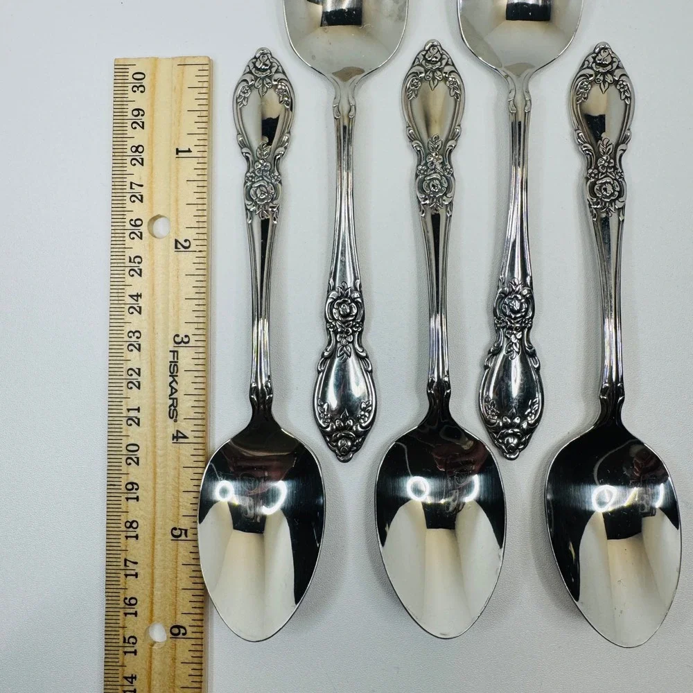 Oneida Plantation Stainless Teaspoons Set of 5 Vintage Rose‎ Floral Flatware 6